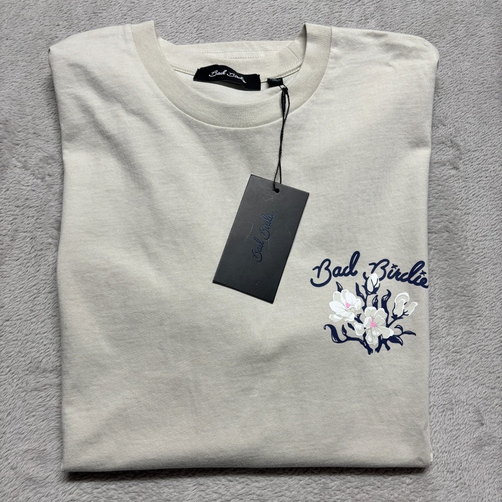 Bad Birdie T Shirt Mens S Botanicals "Take a Whiff" Golf Tee Floral Print SAND